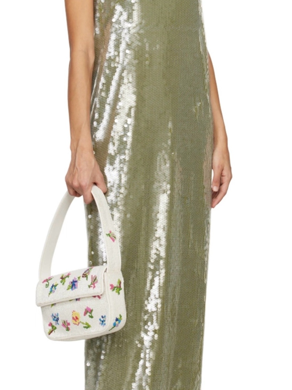 STAUD Olive Green Dress with Red Logo Tag - Picture 2 of 7